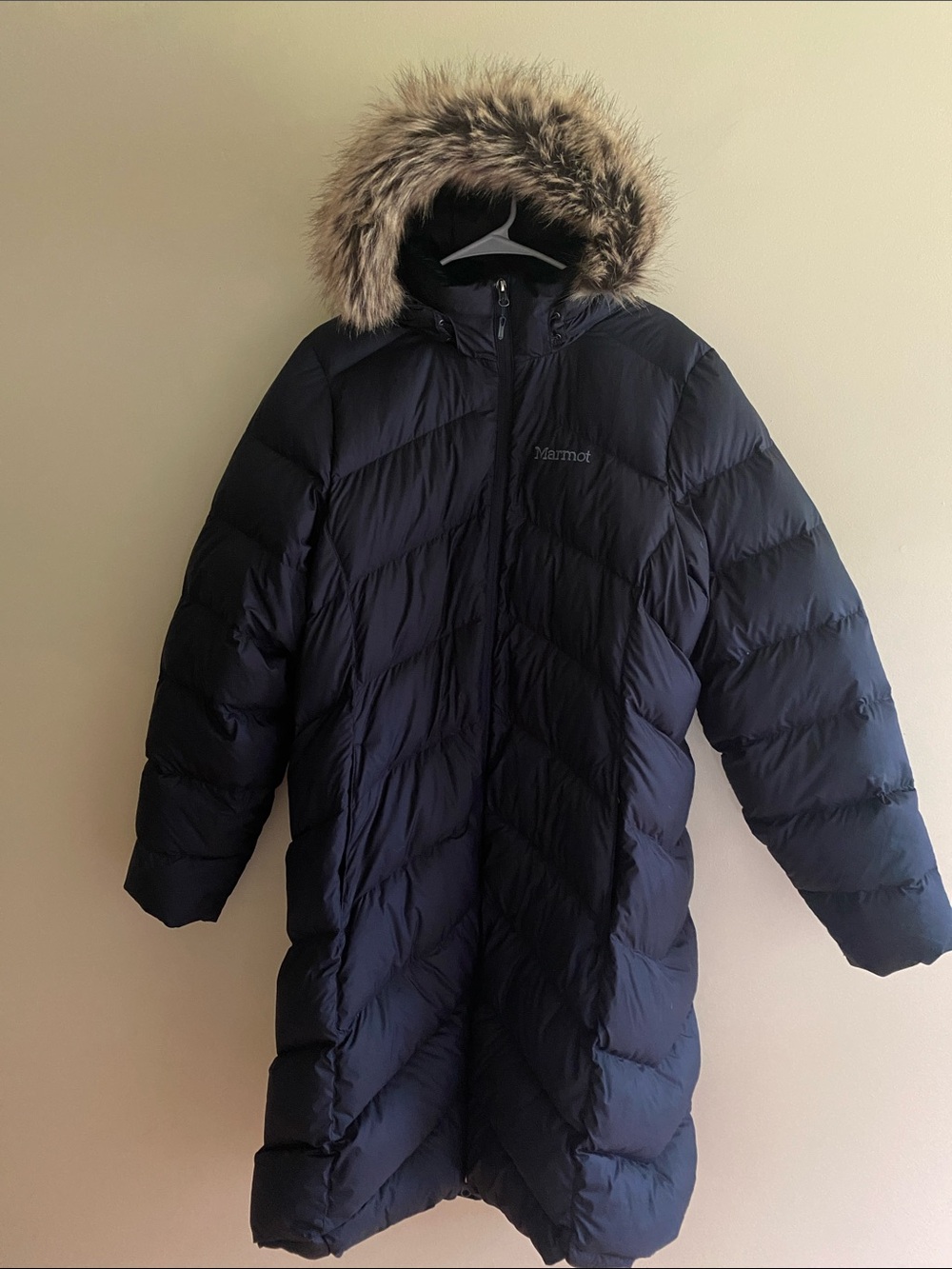 Marmot Montreal Quilted Long Down Jacket Coat  in Dark Blue XXL